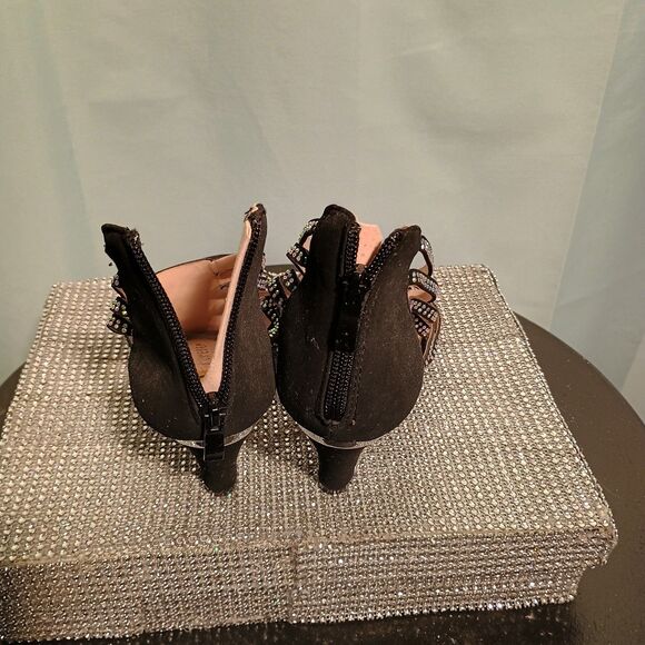 Women's Black Rhinestone Gladiator Heels – Size 8 Strappy Sparkle Sandals - Picture 6 of 6